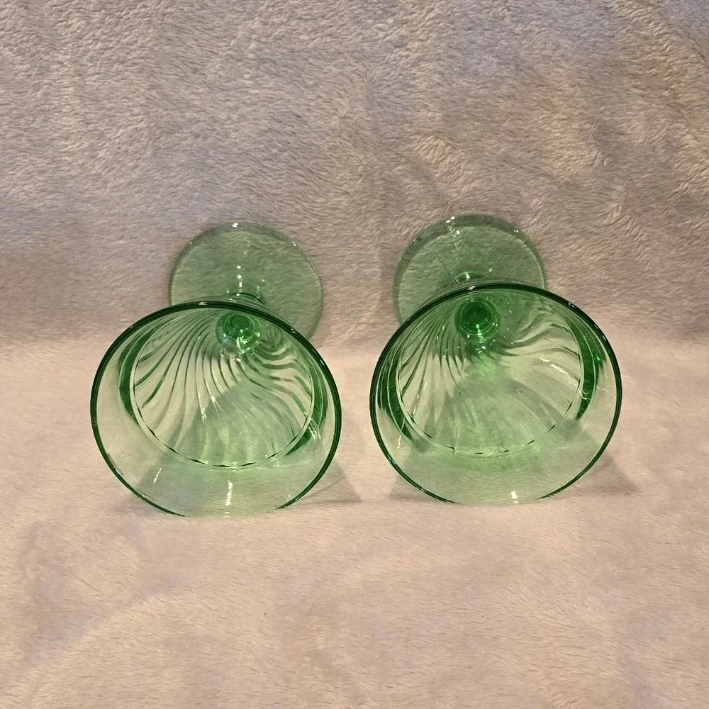Vintage Duncan & Miller Spiral‎ Flutes Green 8 oz. Footed Water Tumbler Set of 2